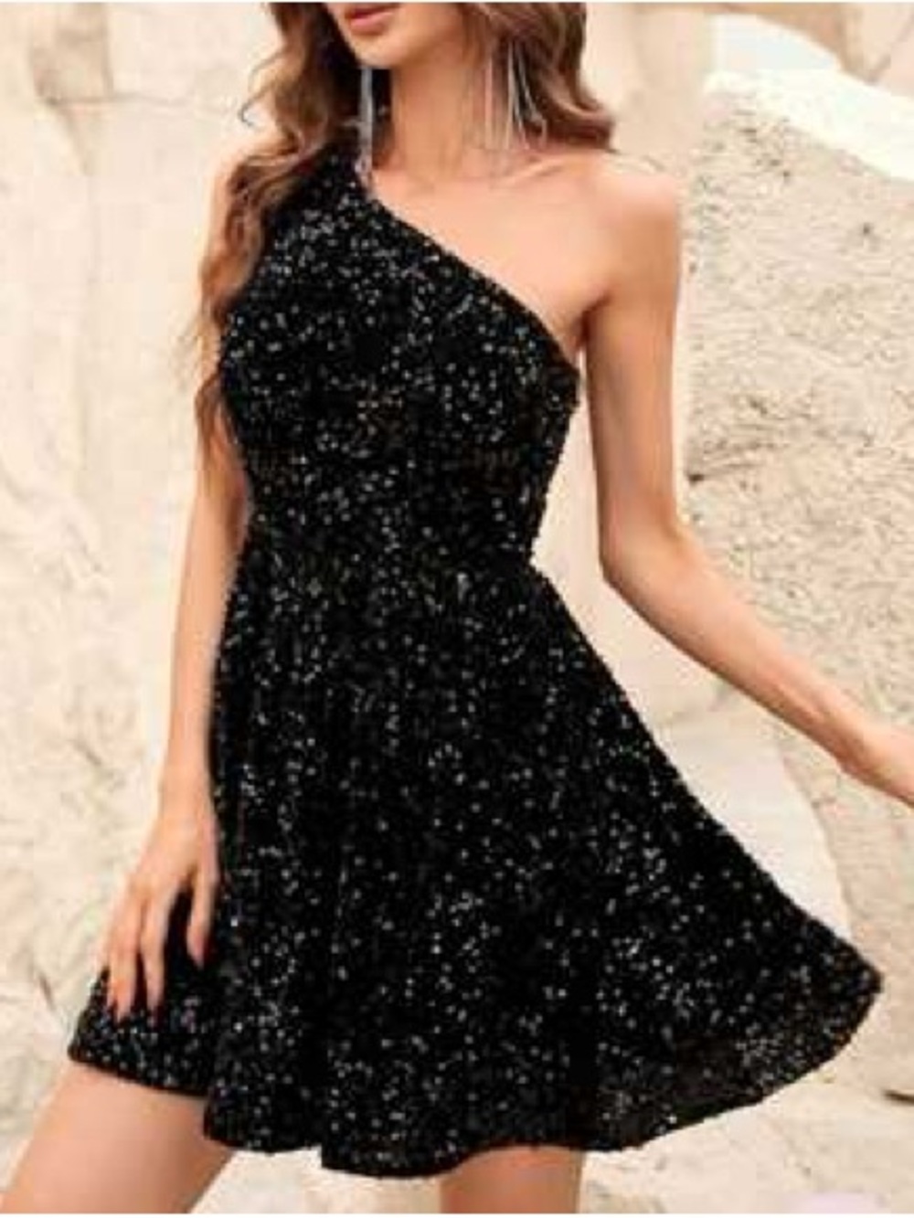 Faeriesty Black Sequin And Velvet One Shoulder Mini Dress Size L - Picture 5 of 9